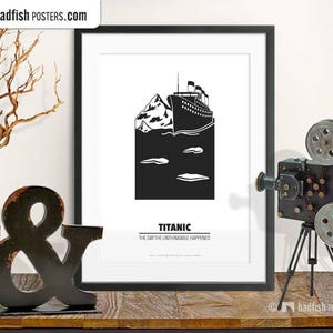 Titanic Print, Alternative Movie Poster, RMS Titanic, Iceberg Collision, Movies, Gift, Quality Prints, Black & White, Minimal Cine Wall Art