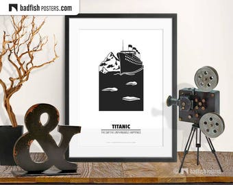 Titanic Print, Alternative Movie Poster, RMS Titanic, Iceberg Collision, Movies, Gift, Quality Prints, Black & White, Minimal Cine Wall Art