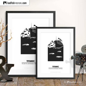 Titanic Print, Alternative Movie Poster, RMS Titanic, Iceberg Collision, Movies, Gift, Quality Prints, Black & White, Minimal Cine Wall Art image 2