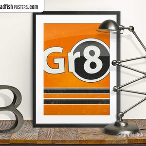 Great GR8 Print, Eight-Ball, 8-Ball, Pool Game, Black Ball, Pool, Orange, Black and White, Digital Art, Vector Illustration, Student Gift image 1