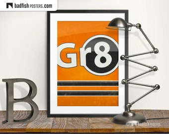 Great - GR8 Print, Eight-Ball, 8-Ball, Pool Game, Black Ball, Pool, Orange, Black and White, Digital Art, Vector Illustration, Student Gift