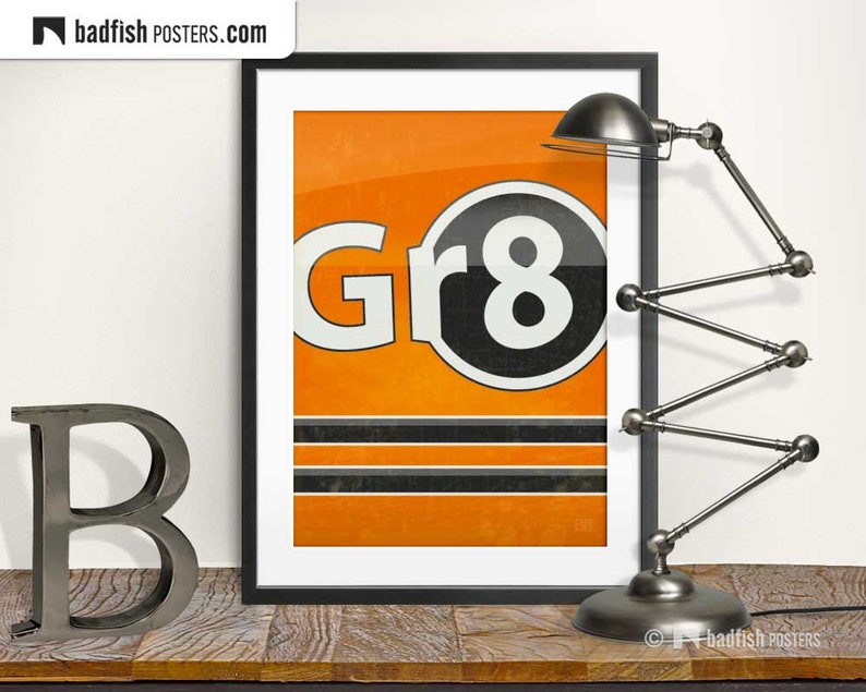 Great GR8 Print, Eight-Ball, 8-Ball, Pool Game, Black Ball, Pool, Orange, Black and White, Digital Art, Vector Illustration, Student Gift image 1