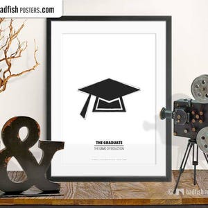 The Graduate Print, Alternative Movie Poster, Academic Cap, Black & White, Minimalist, Quality Prints, Cinephilia, Wall Art, Movie Fans Gift