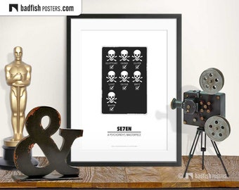 Seven Print, Alternative Movie Poster, Minimal Wall Art, Black & White, Skulls, Seven Deadly Sins, Neo-Noir, Check Mark Tick, Film Fans Gift