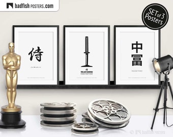 Set of 3 Movie Posters, Samurai Japanese, The Last Samurai, Nakatomi, Cinephilia Collection, Alternative Movie Prints, B&W Minimal, Gift Set