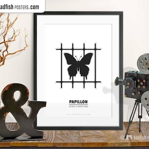 Papillon Print, Alternative Movie Poster, Black & White, Minimalist, Quality Prints, Cine, Butterfly Tattoo, Prison Movie, Movie Fans Gift