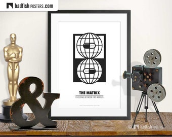 The Matrix Print, Alternative Movie Poster, Minimal Wall Art, b&w, Red Pill, Blue Pill, Two Worlds, Matrix, Grid, Dystopia, Movie Fans Gift