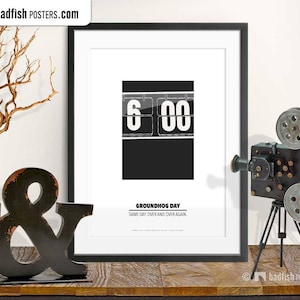Groundhog Day Print, Alternative Movie Poster, Black & White, Minimalist Quality Prints, Digital Radio Clock, Groundhog, Movie Lovers Gift
