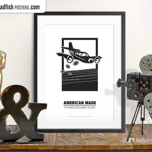 American Made Print, Alternative Movie Poster, Black & White, Minimal Wall Art, Airplane Pilot, Light Aircraft, Cinephilia, Movie Fans Gift