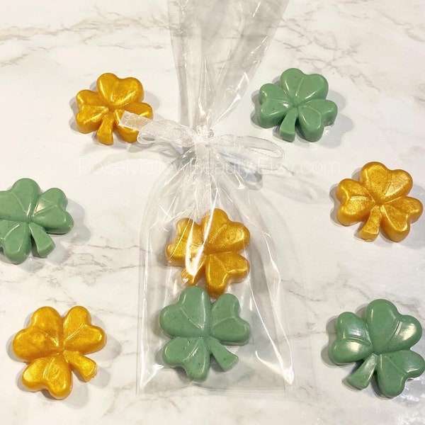 SET of 5 BAGS of Shamrock Soaps | Gold & Green St Patrick’s Day Party or March Wedding, Bridal Shower Favors | Saint Paddy's Gifts for Kids