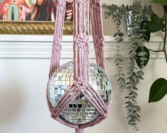 Pink Macrame Disco Hanger | Disco Ball | Fiber Art