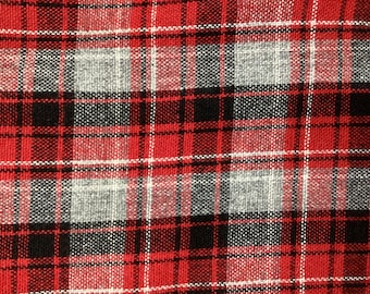 woven plaid fabric red black