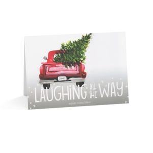 Biglietti di auguri di Natale + buste, design del camion rosso di Babbo Natale e dell'albero, set