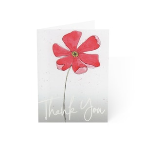 Carte d'art aquarelle fleur de pavot, merci, jeu de cartes vierges, jeu de cartes de voeux de luxe aquarelle originale, jeu de cartes de correspondance