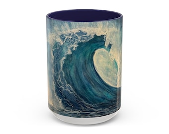 Watercolor Wave Mug, Big Blue Ocean Design, Coastal Decor