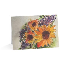 Ensemble de cartes de voeux de peinture à l'aquarelle de tournesol, cartes de voeux de luxe, merci, rétablissement rapide, juste parce que ou cartes vierges de réconfort
