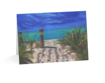 Shoreline Pastel Art Greeting Card, Coastal Stationery Set