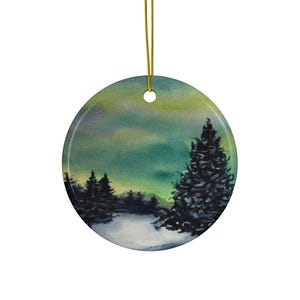 Winterwunderland, Nordlichter, Keramikornamente, Handbemalte Weihnachtsdekoration, Weihnachtsbaumschmuck, Einzigartiges Geschenk für Zuhause, 3er Set