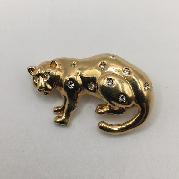 Vintage Swarovski Tiger Gold Brooch / Pin with Crystals S.A.L.  Small
