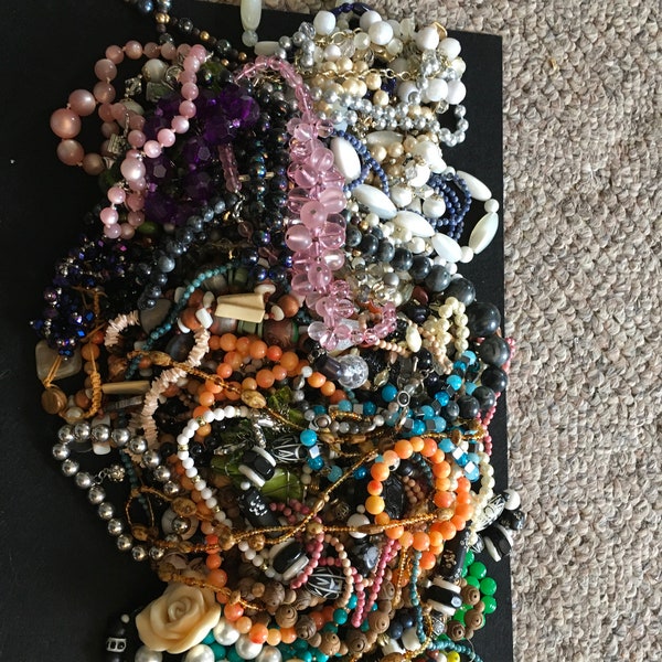 Beaded costume jewelry necklace Lot. 5 plus pounds of beads for crafts Or Wear. All in good condition.  Free ship