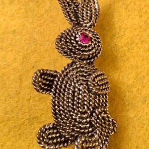 Vintage Gold Tone Rabbit Brooch / Pin with Rhinestone eye Adorable