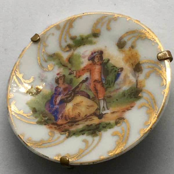 Antique Limoges France Brooch Pin   Excellent Condition Estate Find Painted Porcelain
