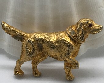 Vintage Gold Tone Dog Pin/ Brooch  IRSH SETTER with rhinestone Made by Nemo Free Ship