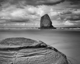 Low Tide / beach photo, ocean photo, seascape, black and white photograph, fine art, beach wall art, b&w photography, beach decor