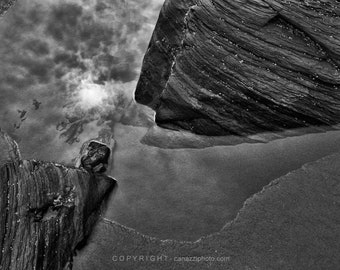 Tidepool / beach photo, ocean photo, seascape, black and white photograph, fine art, beach wall art, b&w photography, beach decor