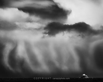 Tillamook Rock / beach photo, ocean photo, seascape, black and white photograph, fine art, beach wall art, b&w photography, beach decor