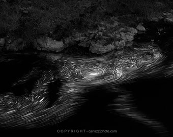 Swirling Waters Landscape Photo, Black and White Fine Art Print