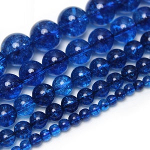 Echt natuurlijk blauw gebarsten kristal, gladde blauwe kristalkralen, losse ronde gebarsten kristalkralen, volledige streng, 4 mm 6 mm 8 mm 10 mm 12 mm-STN00210