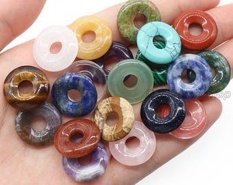 18 mm 1 pz. Tipi misti di pietre preziose, perlina rondella sciolta, perlina di pietre preziose naturali, perline con foro grande da 6 mm per la creazione di gioielli, perlina all'ingrosso, fai da te-B1151