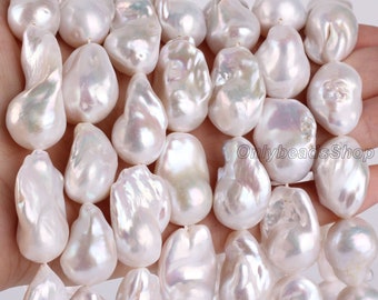 16-18X22-25MM Natural Freshwater Pearls,High Quality Baroque Pearl Supplies,Large White Pearls for Jewelry Making,Full Strand 16''-YHZ002-1