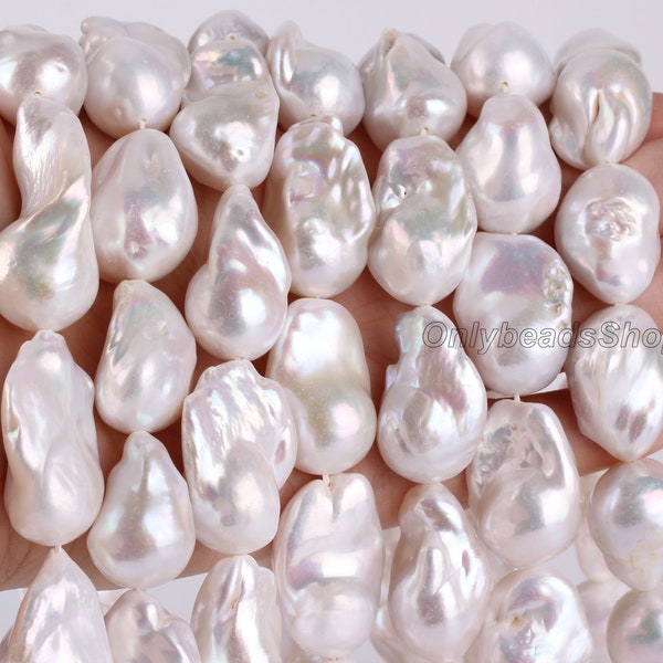 Perlas naturales de agua dulce de 16-18X22-25MM, suministros de perlas barrocas de alta calidad, perlas blancas grandes para la fabricación de joyas, hebra completa 16''-YHZ002-1