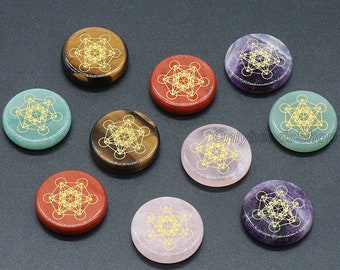 25mm Metatron's Cube Pattern Gemstone,Carved Round Gemstone,Healing Gemstone,Loose Charm Supply,Jewelry Making,Wholesale,Craft Supply-B1056