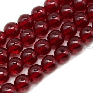 Vibrant Red Crystal Beads Smooth Round Beads, Garnet Red Round Loose Gemstone Beads, 4mm 6mm 8mm 10mm 12mm Beads, 15.5&#39;&#39; Full Strand