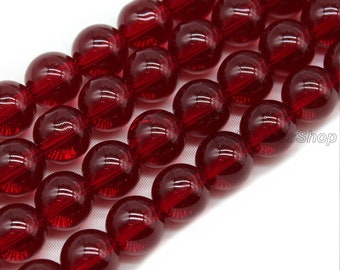 Vibrant Red Crystal Beads Smooth Round Beads, Garnet Red Round Loose Gemstone Beads, 4mm 6mm 8mm 10mm 12mm Beads, 15.5&#39;&#39; Full Strand