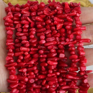 3x15mm Red Coral Stick Beads,Dyed Red Coral Beads,Loose Red Coral Beads Supplies,Wholesale Coral Beads,Red Branch Coral Bead,Full Strand 15&quot;
