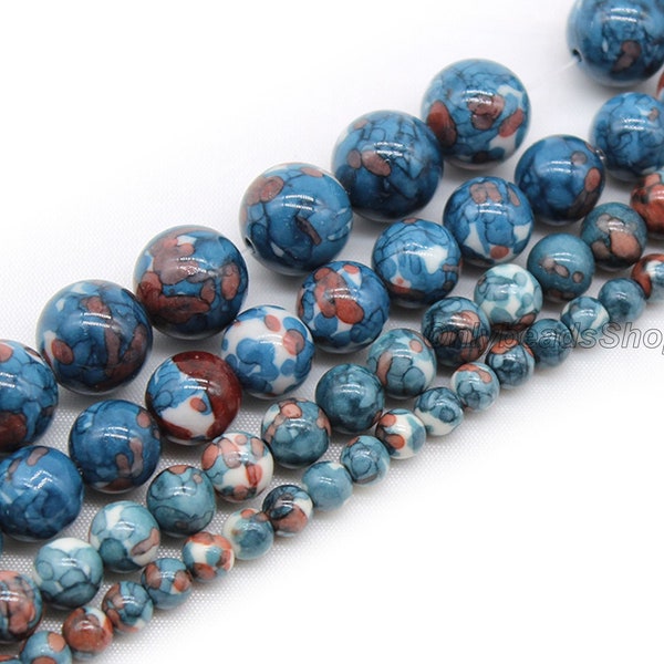 Blue Rain Flower Jade Beads Grade AAA Round Loose Beads, Semi Precious Stone Beads Wholesale, 4mm 6mm 8mm 10mm 12mm Bulk Lot Options