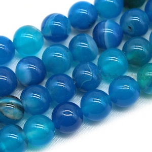 Genuine Natural Blue Striped Agate Beads, Grade AAA Gemstone Lace Striped Agate Beads Full Strand Loose Beads, 4mm 6mm 8mm 10mm 12mm-STN0086