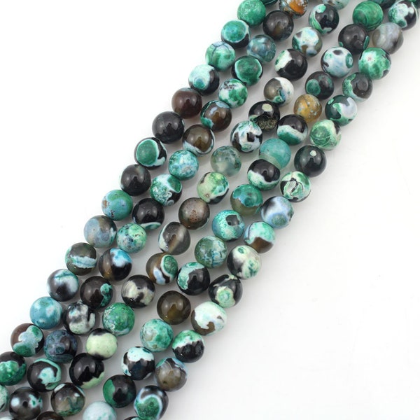 1 Full Strand 15.5" Green/Black Fire Agate,Smooth Gemstone Beads,Loose Smooth Round Semi Precious Healing DIY Beads-4/6/8/10/12mm-STN0058