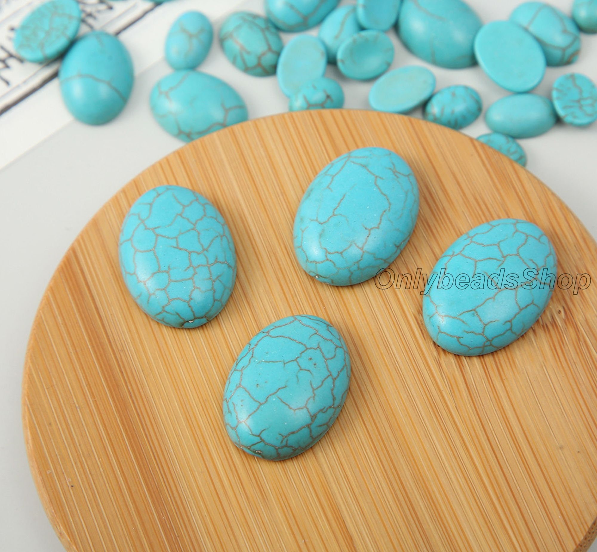 10pcs Artificial Blue/white Oval Turquoise Ring Face,smooth