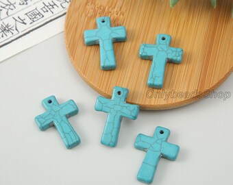 25x35mm 10pcs Artificial Cross White/Blue Turquoise Beads,Loose Turuqoise Beads Supply,Wholesale,DIY