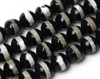 10mm Natural Faceted Black White Striped Agate Beads Strands,DIY Jewelry,Loose Beads Supplies