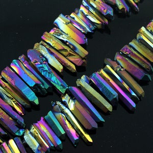Top Drilled Mystic Titanium Quartz Point Beads, Electroplated Quartz Crystal Beads, Top Drilled Beads, Aura Quartz, 15' full strand NS-162