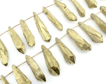Raw Natural Crystal Beads,Gold Stick Crystal Points Beads,Rough Quartz Stick Bead,Loose Yellow Quart Beads for Jewelry Making,Christmas Gift
