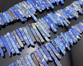 Bastone di diaspro imperiale sedimento del mare blu AAA, perline di pietre preziose di diaspro Pietre imperatori grezze Punti di bastone forati superiori, Forniture di gioielli per collane