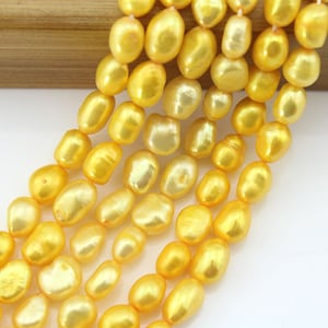 8-9MM Natural Freshwater Pearl,Yellow Baroque Loose Pearls Supply,Wholesale Nugget Pearls,Jewelry Making,DIY Pearl Jewelry,14-15inches-NS041
