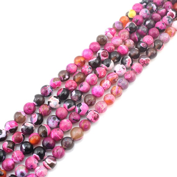 Approx 60 Beads 14/" Strand Hot Pink Agate Smooth Gemstone 6mm Rounds